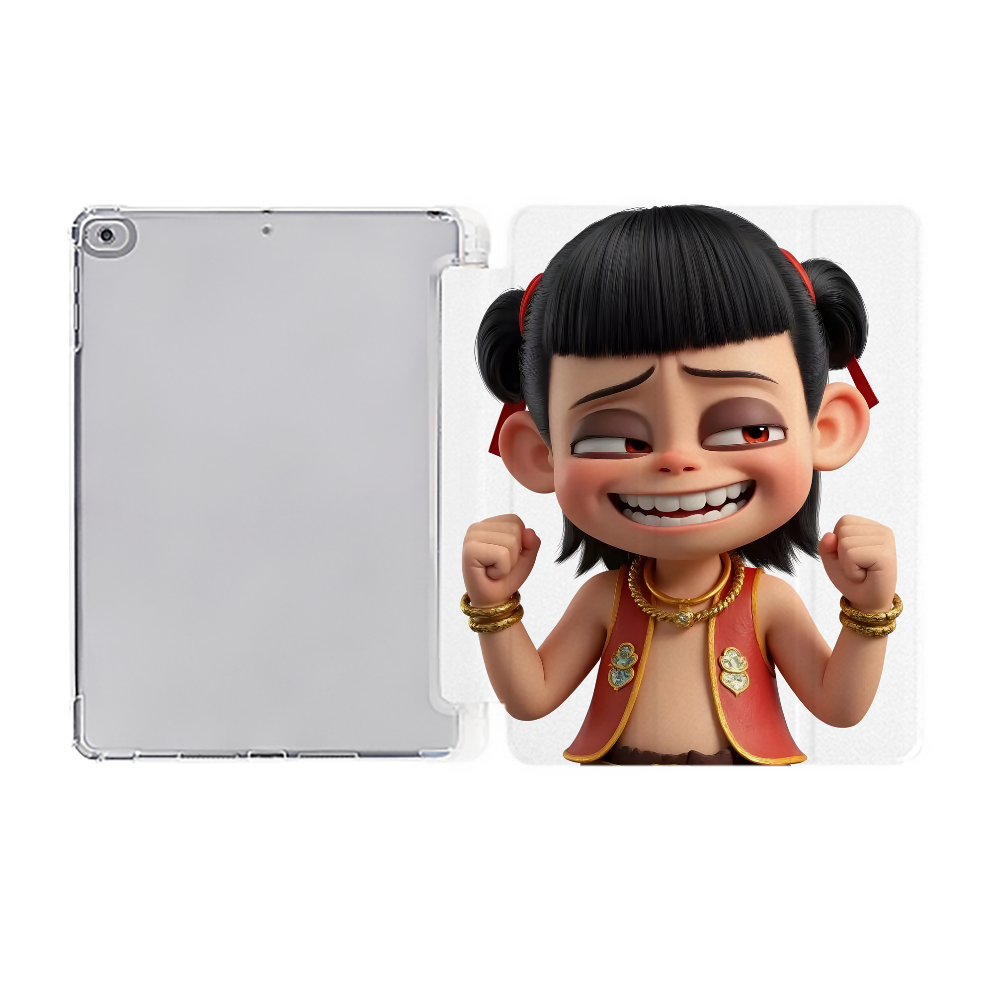 （画像用） Ne Zha 2 ナタ 魔童の大暴れ IPad ケース ペン収納付き 三つ折りスタンド PUレザー×シリコン 対応機種9.5/10.5/10.9インチ